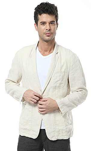 Insun Herren Leinen Blazer Loose Freizeit Frühling Flachs Sakkos Mit Zwei Knopf Lange Ärmel Anzugjacke Beige 46 von Insun