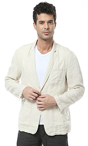 Insun Herren Leinen Blazer Loose Freizeit Frühling Flachs Sakkos Mit Zwei Knopf Lange Ärmel Anzugjacke Beige 50 von Insun