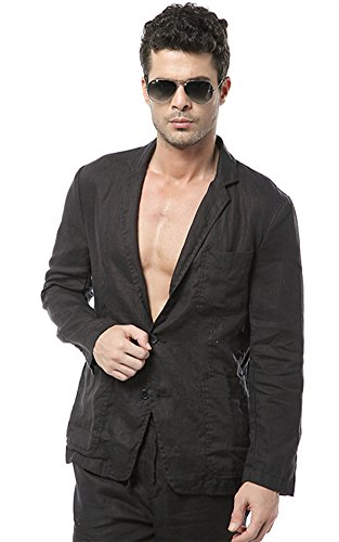 Insun Herren Leinen Blazer Loose Freizeit Frühling Flachs Sakkos Mit Zwei Knopf Lange Ärmel Anzugjacke Schwarz 52 von Insun