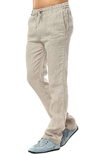 Insun Herren Leinenhose Leinen Hose Loose Freizeit Flachs Kordelzug Hosen Mit Elastisch Luftig Und Locker Pants Beige 48 von Insun