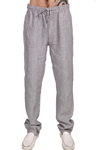 Insun Herren Leinenhose Leinen Hose Loose Freizeit Flachs Kordelzug Hosen Mit Elastisch Luftig Und Locker Pants Grau 48 von Insun