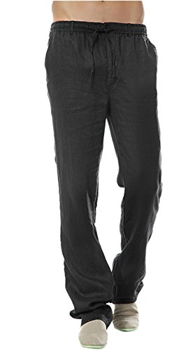 Insun Herren Leinenhose Leinen Hose Loose Freizeit Flachs Kordelzug Hosen Mit Elastisch Luftig Und Locker Pants Schwarz 52 von Insun