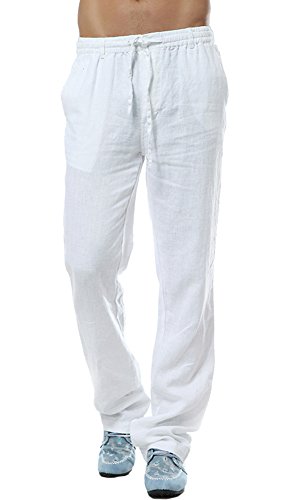 Insun Herren Leinenhose Leinen Hose Loose Freizeit Flachs Kordelzug Hosen Mit Elastisch Luftig Und Locker Pants Weiß 50 von Insun