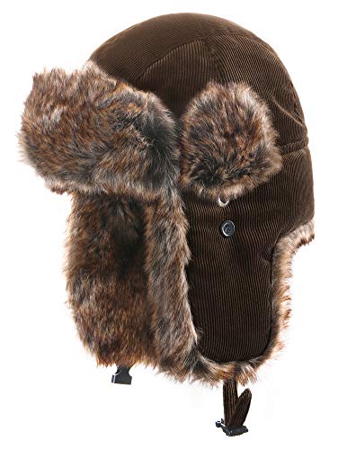 Insun Unisex Cord Fliegermütze Winddicht Trappermütze Warme Kunstfell Russische Mütze Winddicht Khaki L von Insun
