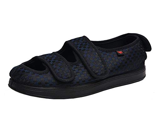 Insun Unisex Erwachsene Hausschuhe Extra Breite Diabetiker Schuhe Klettverschluss Freizeitschuhe Geschlossene Sandalen Dunkelblau 39 EU von Insun