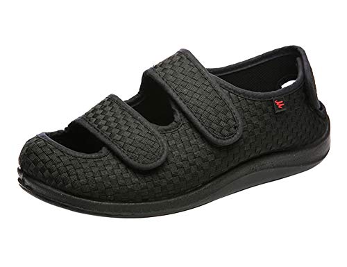 Insun Unisex Erwachsene Hausschuhe Extra Breite Diabetiker Schuhe Klettverschluss Freizeitschuhe Geschlossene Sandalen Schwarz 39 EU von Insun