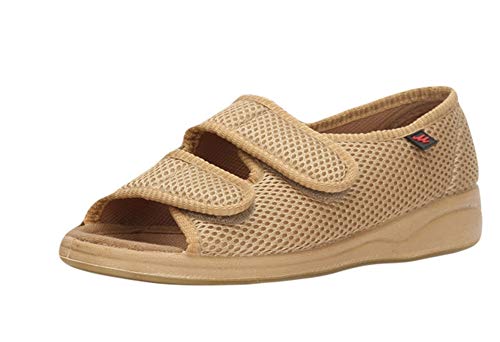 Insun Unisex Erwachsene Hausschuhe Extra Breite Diabetiker Schuhe Klettverschluss Freizeitschuhe Sandalen Khaki 40 EU von Insun