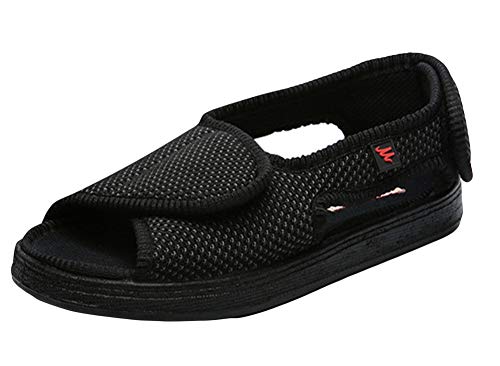 Insun Unisex Erwachsene Hausschuhe Extra Breite Diabetiker Schuhe Klettverschluss Freizeitschuhe Sandalen Schwarz 1 42 EU von Insun