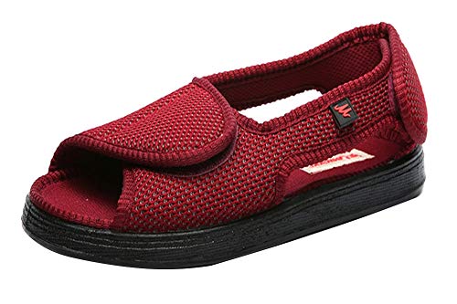 Insun Unisex Erwachsene Hausschuhe Extra Breite Diabetiker Schuhe Klettverschluss Freizeitschuhe Sandalen Weinrot 39 EU von Insun