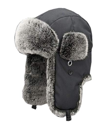 Insun Unisex Fliegermütze Winter Mütze Warme Pilotenmütze mit Kunstfell Wintermütze Ohrenschützer Wintermütze Schwarz 1 L Hut Umfang 59cm von Insun