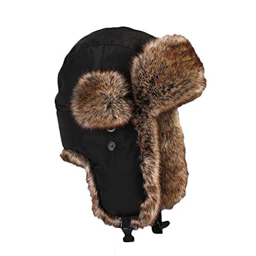 Insun Unisex Fliegermütze Winter Mütze Warme Pilotenmütze mit Kunstfell Wintermütze Ohrenschützer Wintermütze Schwarz 2 L Hut Umfang 59cm von Insun