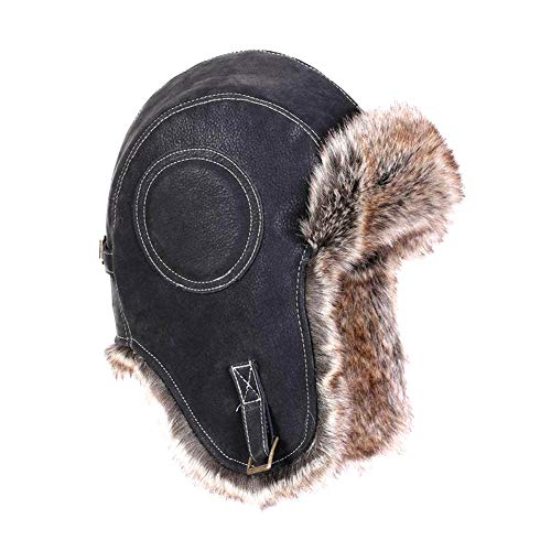 Insun Unisex Fliegermütze mit Kunstleder Warme Trappermütze Wintermütze Fellmütze Erwachsenen Winter Mütze für Herren Schwarz L Hut Umfang 59-61cm von Insun