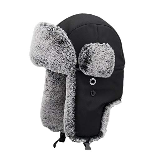 Insun Unisex Warme Fliegermütze Winter Fellmütze Trappermütze mit Kunstfell Schwarz 2 L von Insun