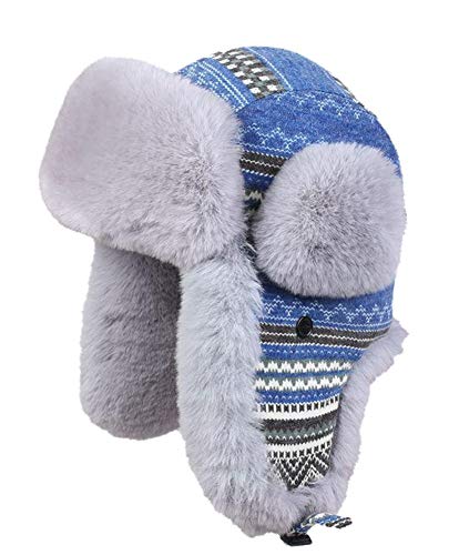 Insun Unisex Wintermütze Gestrickt Fliegermütze Pilotenmütze Russenmütze Ohrenschützer Blau L Hut Umfang 60cm von Insun