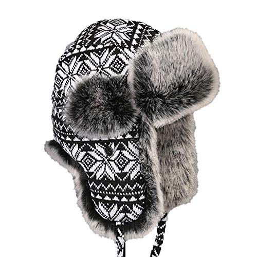 Insun Unisex Wintermütze Gestrickt Fliegermütze Pilotenmütze Russenmütze Ohrenschützer Schwarz 1 L Hut Umfang 60cm von Insun