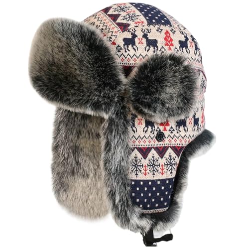 Insun Unisex Wintermütze Gestrickt Fliegermütze Pilotenmütze Russenmütze Ohrenschützer Schwarz 2 L Hut Umfang 60cm von Insun