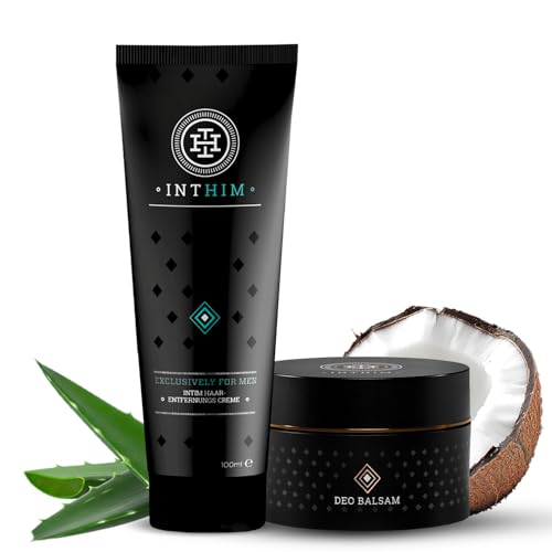IntHim Enthaarungscreme Intimbereich Männer – Sanfte, gründliche Haarentfernungcreme ohne Rasur + Intim Deo Creme Herren - Natürliche Anti Scheuer Creme mit Langanhaltenden Frische-Effekt von IntHim