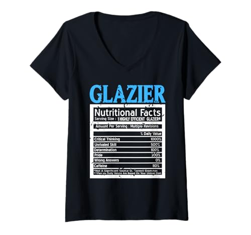 Damen Glaser Nährwerte Spaß Fakten Clever Handwerk Humor T-Shirt mit V-Ausschnitt Damen Glaser Nährwerte Spaß Fakten Clever Handwerk Humor T-Shirt mit V-Ausschnitt von Intelligente Fensterprofis mit Witz und Können