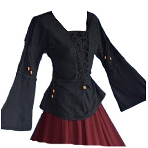 Inter Moden Mittelalter Edle Bluse - Damen Alisa S/schwarz von Inter