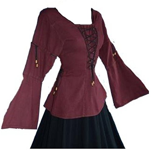 Inter Moden Mittelalter Edle Bluse - Damen Alisa XL/weinrot von Inter-Moden