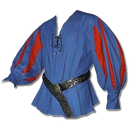 Inter-Moden Mittelalter Edles Hemd - Herren Landsknecht XXL/blau/rot von Inter-Moden