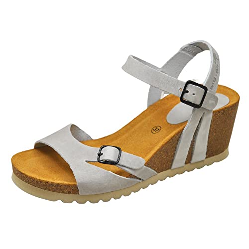 INTER-BIOS - Damen-Sandalen aus Bio-Leder mit Keilabsatz, Höhe 6 cm, Modell: 5612, Farbe: Grau, grau, 37 EU von Inter