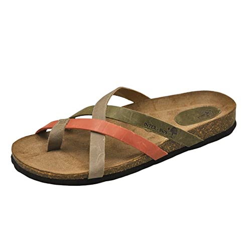 INTER-BIOS Flache Sandalen, Damen, Bio-Pflanze Clogs-Typ, Kork-Gummisohle, Modell: 7113, Farbe: BEIG, Ziegel, Khaki, Beige Kaki Dachziegel, 37 EU von Inter