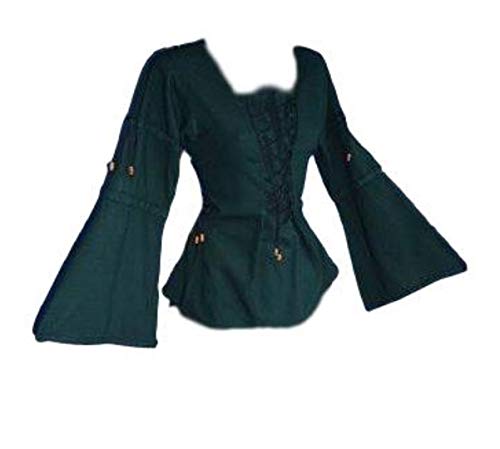 Inter Moden Mittelalter Edle Bluse - Damen Alisa S/dklgrün von Inter-Moden