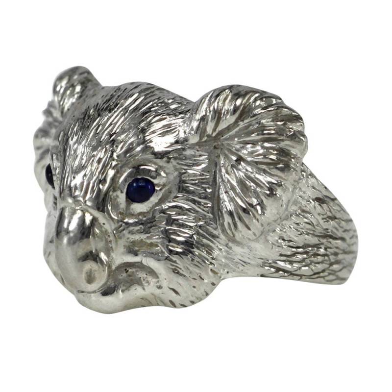 Extra Große Größe Koala Kopf Statement Ring Mit Natürlichen Saphir Augen Sterling Silber 925 #2992Se von InterGemCorp
