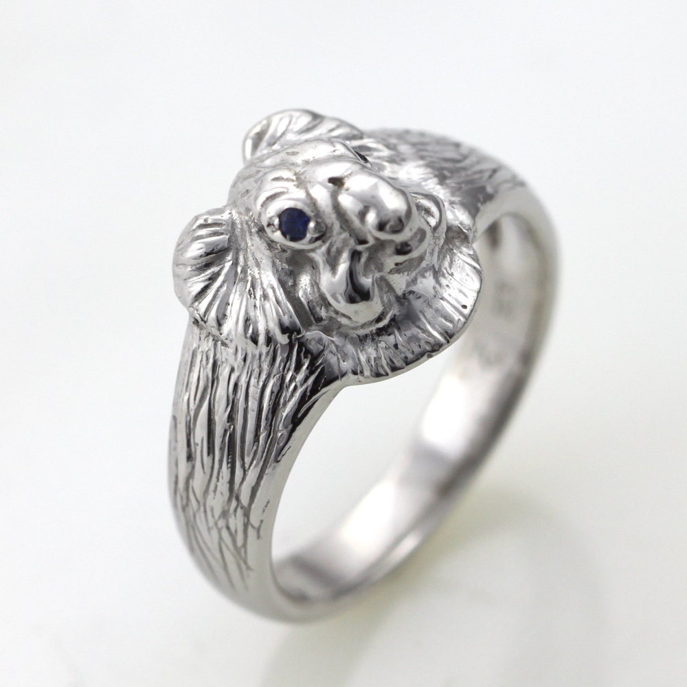 Mittelgroßer Koalakopf Ring Mit Natürlichen Saphir Augen Sterling Silber 925 #2994 von InterGemCorp