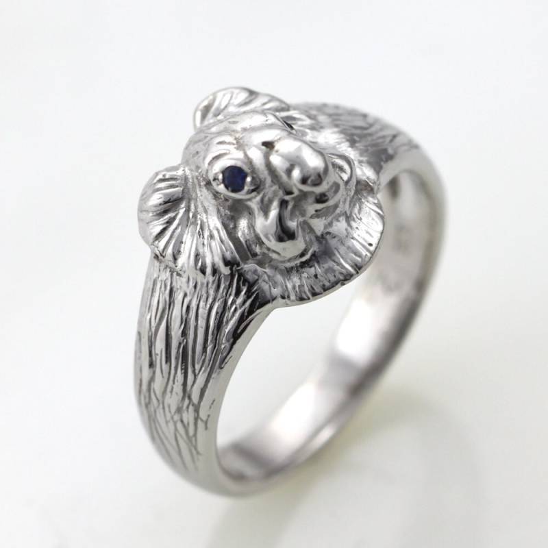 Mittelgroßer Koalakopf Ring Mit Natürlichen Saphir Augen Sterling Silber 925 #2994 von InterGemCorp
