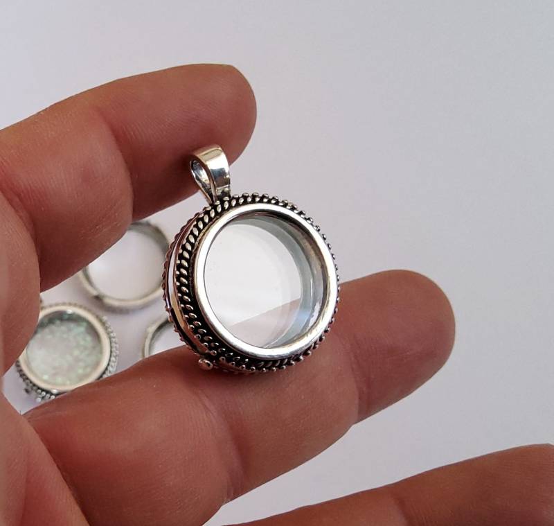 1 Sterling Silber 925 Transparent Glas Amulett Charm Talisman Box Anhänger Gebetsbox Pillenbox Medaillon Schraube Durch Verdrehen Geöffnet von InterStore