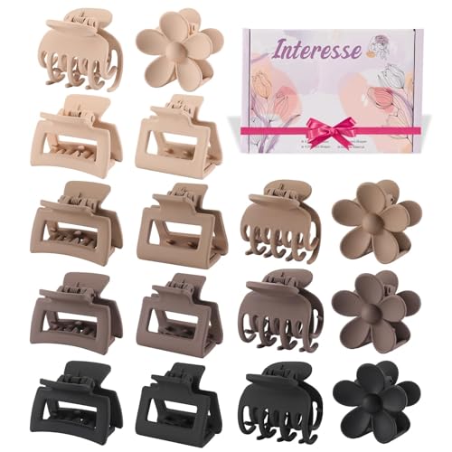 Kleine Haarklammern, matte Haarspangen für Damen und Mädchen, mittelgroß, rechteckig, braune Blumen-Haarspangen für dünnes Haar, niedliches Valentinstagsgeschenk, 16 Stück von Interesse