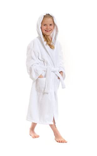 Interkontakt Bademantel Kinder Frottee mit Kapuze - 10-12 Jahre (Größen von 1 bis 12 Jahren) - 100% Baumwolle OEKO-TEX® Zertifiziert - 2 Taschen, Gürtel (2 Schlaufen) und Schlaufe zum Aufhängen von Interkontakt