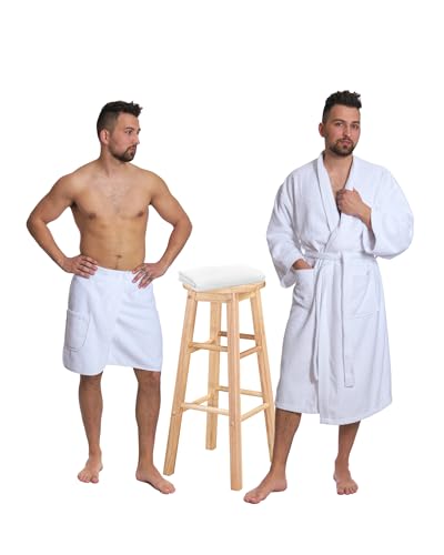 Interkontakt Set - Herren Bademantel - Model Kimono + Saunakilt + Handtuch/Weiss/XL von Interkontakt