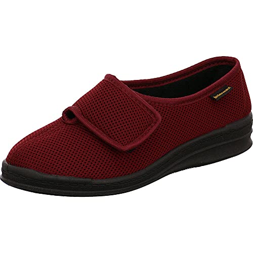Damen Hausschuh von Intermax in Bordeaux Rot im Mesh Design aus Textil, Klettverschluss. Bordo rot Gr. 41 von Intermax