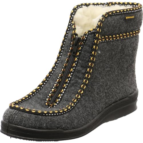 Intermax Damen Hausschuh aus Filz grau mit Innenfutter aus Schurwolle und Reißverschluss. Black/Grey Gr. 39 von Intermax