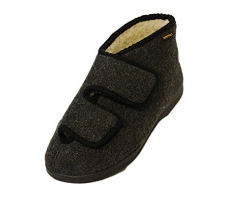 Intermax Herren Hausschuh mit Doppelverschluß, gefüttert Schurwolle, Filz anthrazit 42 EU von Intermax