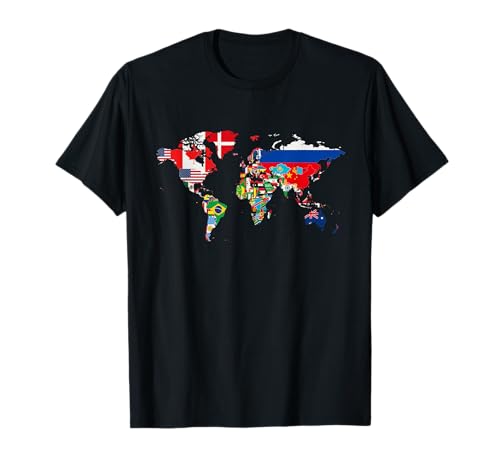 Internationale Weltflaggen und Weltkarte für Kinder T-Shirt von International World Flags shirt World Map for kids