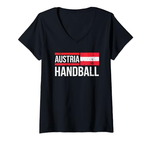 Damen Österreich Handball Flagge Fan Team Spieler Trikot Geschenk T-Shirt mit V-Ausschnitt von Internationale Handballbekleidung