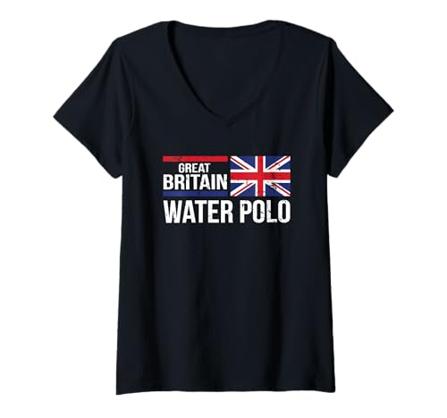 Damen Großbritannien Wasserball-Pool-Athlet Fan-Trainer UK-Flagge T-Shirt mit V-Ausschnitt Damen Großbritannien Wasserball-Pool-Athlet Fan-Trainer UK-Flagge T-Shirt mit V-Ausschnitt von Internationale Wasserball-Designs