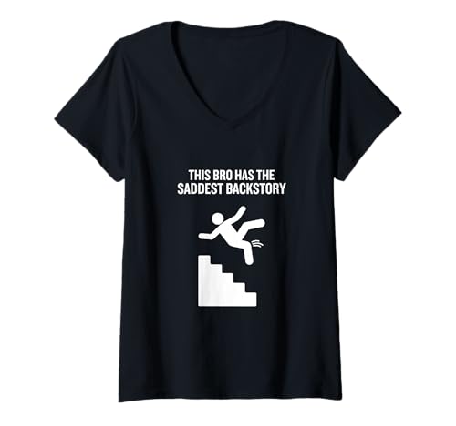 Damen Dieser Typ hat die traurigste Hintergrundgeschichte Lustiger T-Shirt mit V-Ausschnitt Damen Dieser Typ hat die traurigste Hintergrundgeschichte Lustiger T-Shirt mit V-Ausschnitt von Internet-Meme Humor Komödie Sarkastische Stimmung