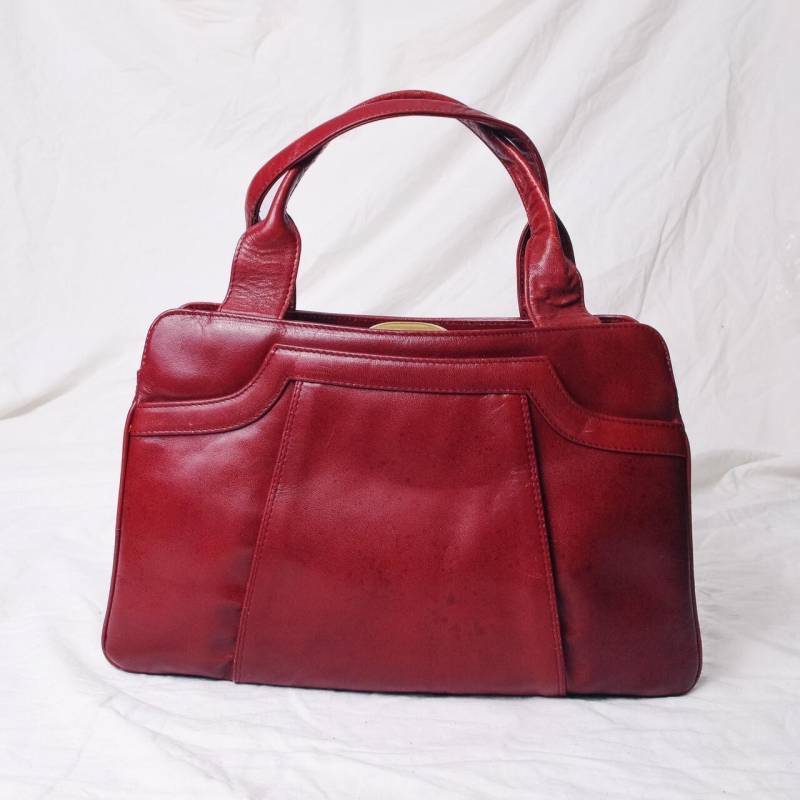 Vintage 60S Leder Tasche in Kastanienbraun - 1960S Mod Fashion Handtasche Echtleder Accessoire One Size von InterzoneVntg