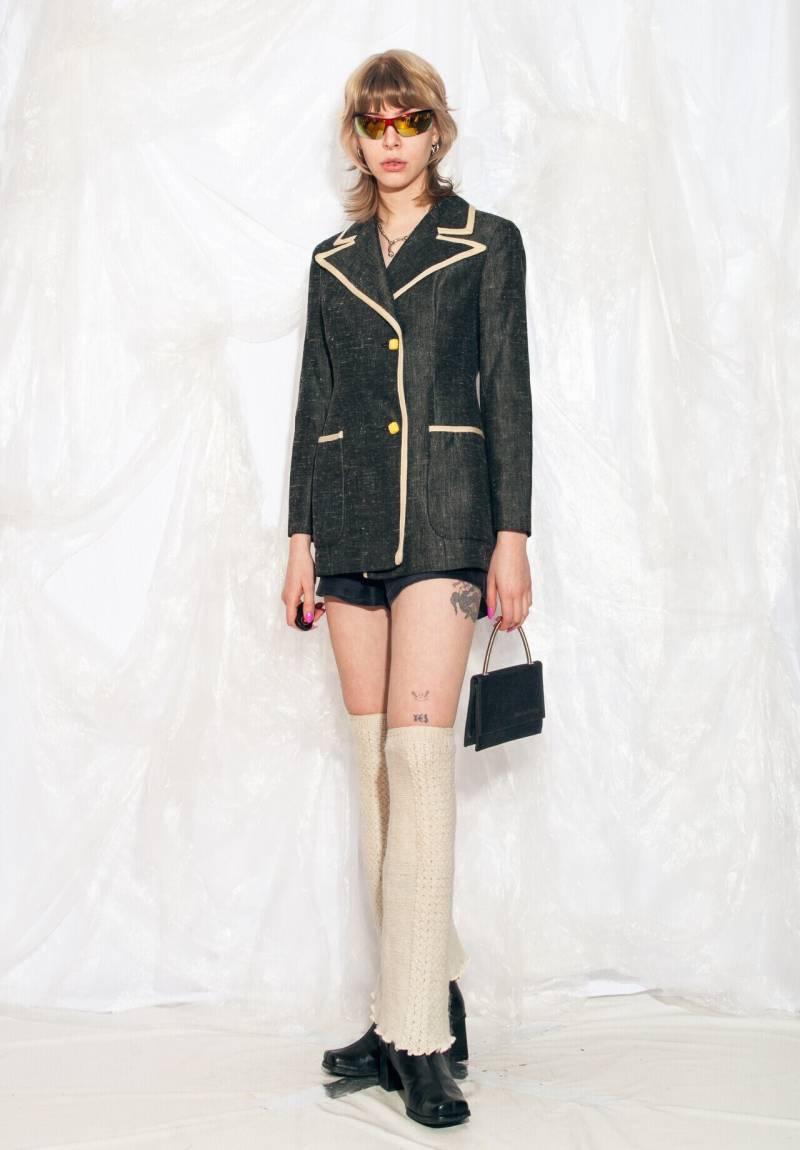 Vintage 80Er Jahre Blazer in Grau Wolle Mod Preppy Super Rare Alexon Youngset Large von InterzoneVntg