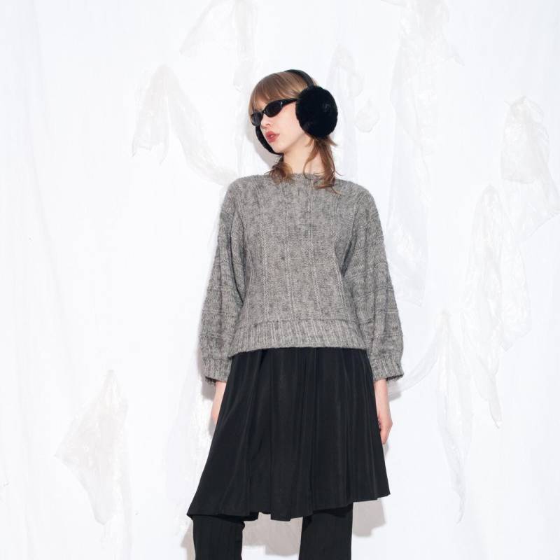 Vintage 80Er Jahre Handgestrickter Pullover in Grau - 1980Er Handmade Oversized Sweater Slouchy Top von InterzoneVntg