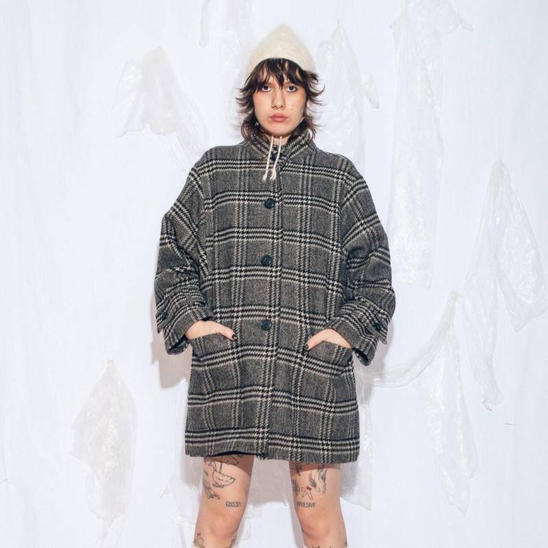 Vintage 80Er Jahre Karierter Wintermantel in Grauer Wolle - Grunge Karo Oversized Jacke Gr. Xl von InterzoneVntg