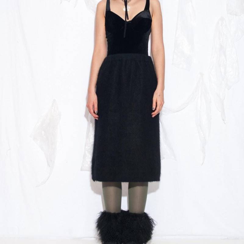 Vintage 80Er Jahre Strick Midi Rock in Schwarzer Wollmischung - 1980S Retro Style Dark Academia Aesthetic von InterzoneVntg