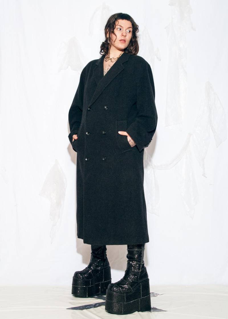 Vintage 80Er Wintermantel in Grau Wolle - 1980S Lange Trench Outerwear Size Xxl von InterzoneVntg