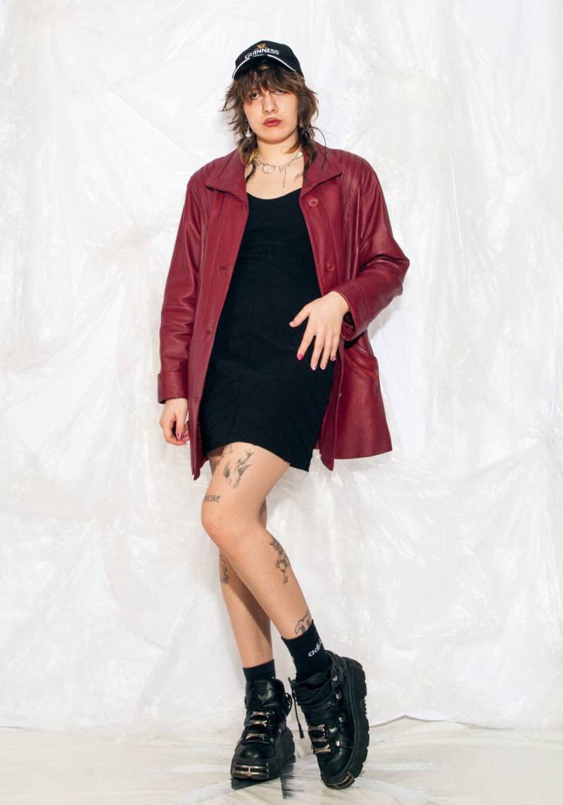 Vintage 90Er Jahre Leder Mantel in Kastanienbraun 1990Er Blazer Stil Echtleder Grunge Whimsigoth Jacke Large von InterzoneVntg