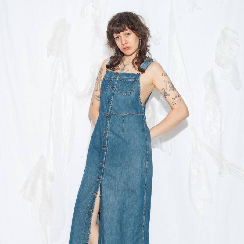 Vintage 90Er Jahre Liz Claiborner Denim Maxi Kleid in Blau - Gr. M Grunge Button Front Trägerkleid von InterzoneVntg